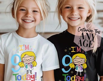 Blonde Girl Scientist Birthday Shirt, STEM Party Tee, Science Birthday Girl Shirt