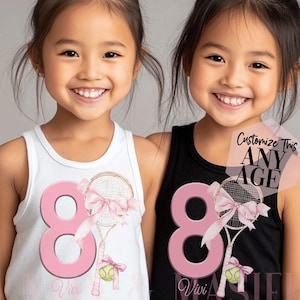 Girls Tennis Birthday Shirt, Coquette Tennis, Birthday Tank Top, Tennis Birthday, Girls Tennis Tank Top, Tennis Bow Pink, Girls Tennis Gift