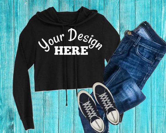 Download Free Black Bella 7502 Crop Hoodie Mockup Bella Canvas Best Free Psd T Shirt Mockups Template PSD Mockup Template