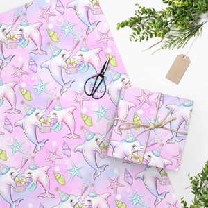 Papier cadeau Dauphin, Fête d'anniversaire avec les dauphins, Cadeaux avec les dauphins, Papier cadeau avec les dauphins, Fête d'anniversaire de filles, Fête avec les dauphins, Sac cadeau dauphins pour enfants