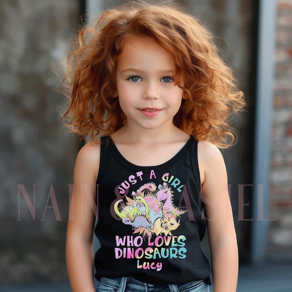 Girl Dinosaur TANK TOP, Dinosaur Name Shirt Kids, Girl Dinosaur