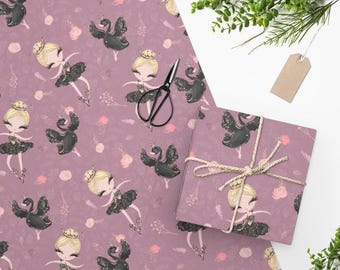 Black Swan Ballerina Wrapping Paper, Ballet Dancer Birthday Gift Wrap