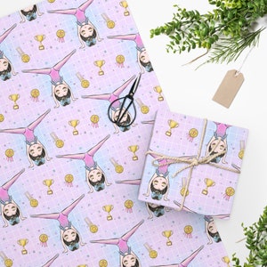 Asian Gymnast, Gymnastics Wrapping Paper, Gymnastics Gift Wrap, Gymnastics Gift Bag, Gymnastics Gifts, Gymnastics Birthday, Gymnast Gift