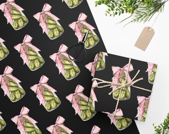 Pickle Jar Wrapping Paper, Pink Bow Coquette Gift Wrap, Birthday Party Supplies