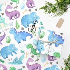 Cute Dinosaur Wrapping Paper Watercolor Dinosaur Gift Wrap, Dinosaur Birthday Party, Dinosaur Baby Shower, Dinosaur Gifts Kids Boys Girls
