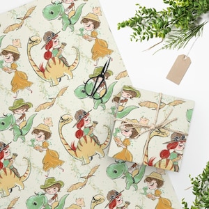Girl Dinosaur Wrapping Paper Paleontologist Girl Scientist STEM Dinosaur Dig Dinosaur Fossil, Dinosaur Gift Wrap, Dinosaur Gift Bag Kids