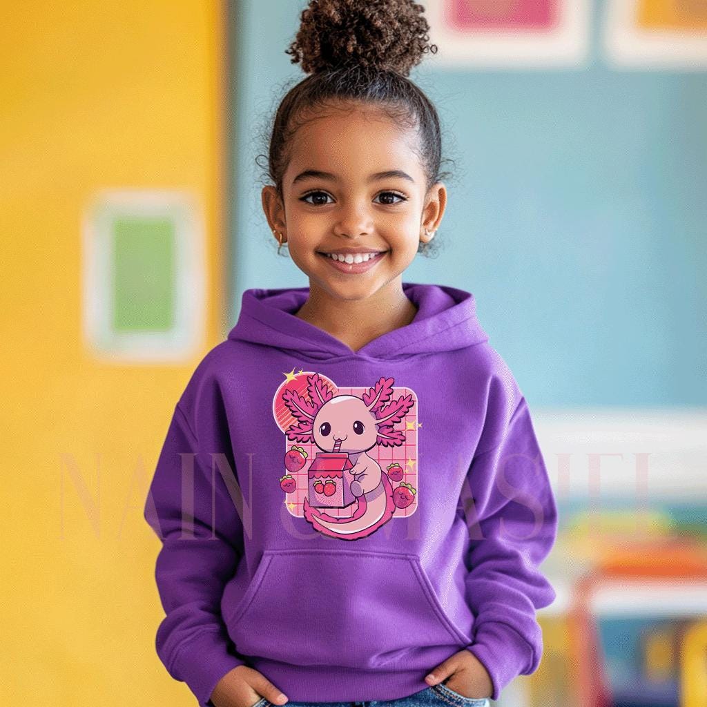 BABYL PULLOVER HOODIE【XLサイズ】 Axolotl Hoodie, Strawberry Kawaii Sweatshirt, Kids & Adult Sizes