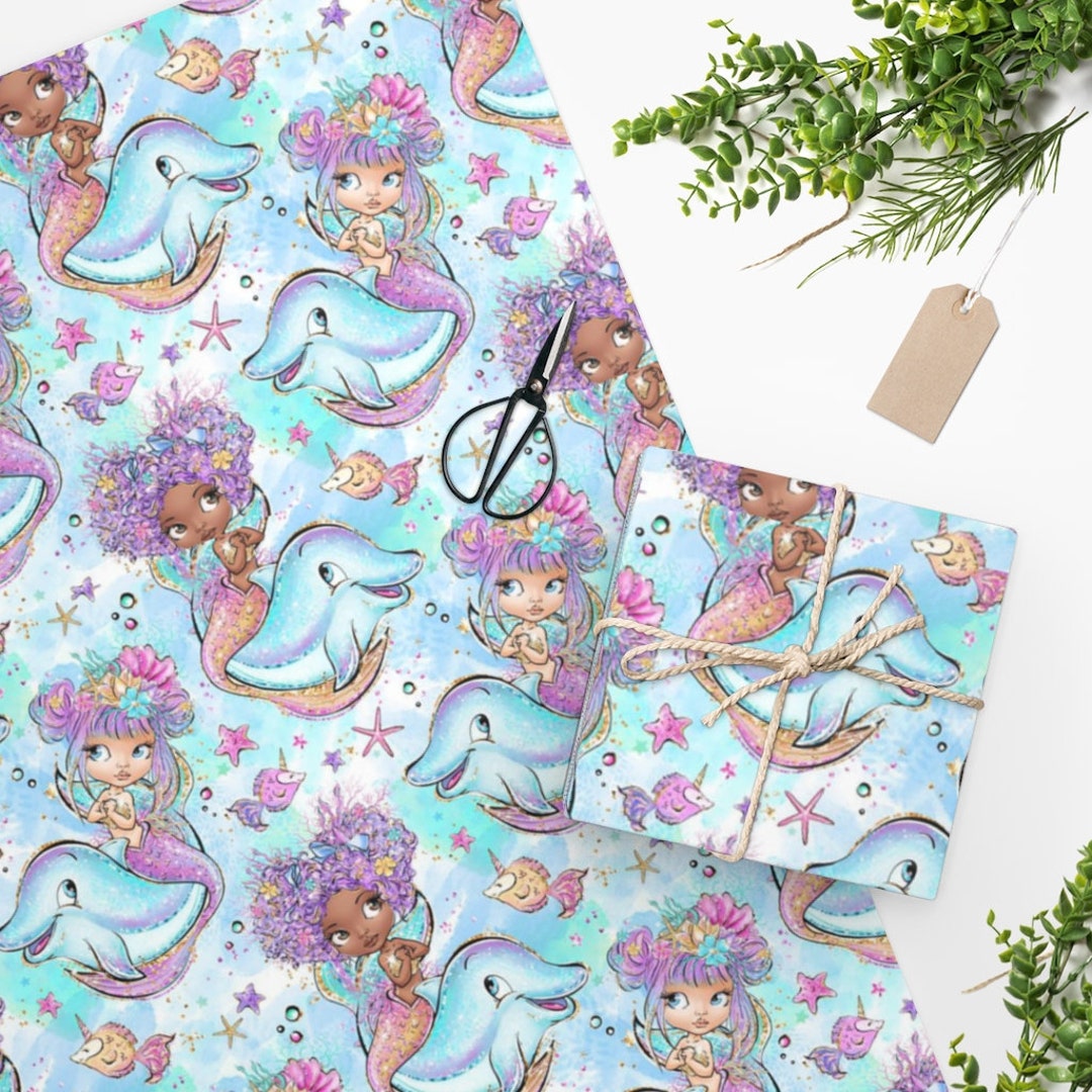 Mermaid Wrapping Paper, Dolphin Wrapping Paper, Mermaid Gift Wrap