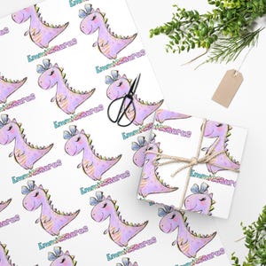 CUSTOM Girl Dinosaur Wrapping Paper, Girl Dinosaur Birthday, Dinosaur Gift Wrap, Girl Dinosaur Party,Dinosaur Baby Shower,Girl Dinosaur Gift