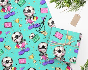 Mädchen Fußball Geschenkpapier, Cartoon Fußballspieler Geschenkverpackung, Geburtstagsparty Bedarf