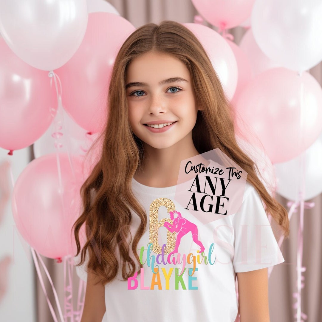 Girls Wrestling Birthday Shirt Girl Wrestler Gifts Rainbow Glitter Birthday Girl Shirt, Girls