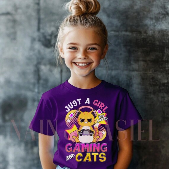 Girl Gamer Shirt, Cat Lover Tee, Video Game Birthday Gift, Soft Cotton Top