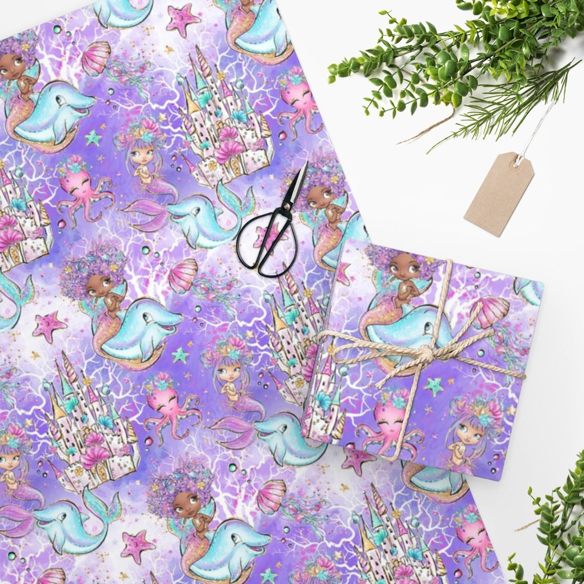 Mermaid Wrapping Paper Mermaid Gift Wrap Mermaid Birthday Etsy