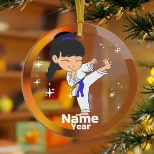 Black Hair Girl Martial Arts Ornament, Girl Karate Ornament, Girl Taekwondo Ornament, Girl Judo Ornament,Girl Jiu Jitsu Ornament MMA Akido