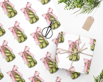 Pickle Jar Wrapping Paper, Pink Bow Coquette Gift Wrap, Birthday Party Supplies