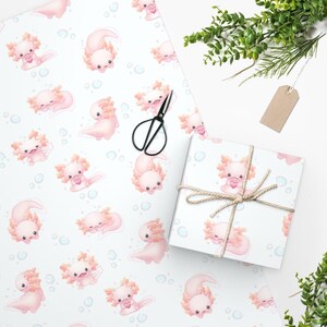 Axolotl Heart Wrapping Paper, Valentine Gift Wrap, Kids Birthday Party Packaging