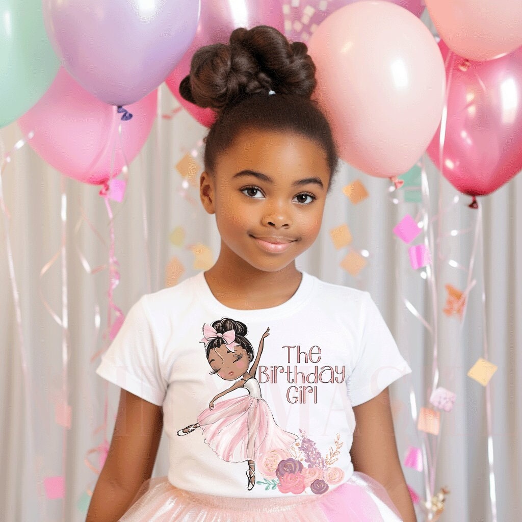 African American Ballerina Birthday Girl T-shirt, Pink Tutu, Birthday Girl Shirt
