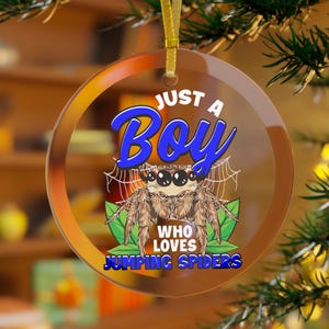 Ornament springspin, kerst springspin, cadeau springspin, gewoon een jongen die dol is op springspinnen, jongens springspin verbergen blauw