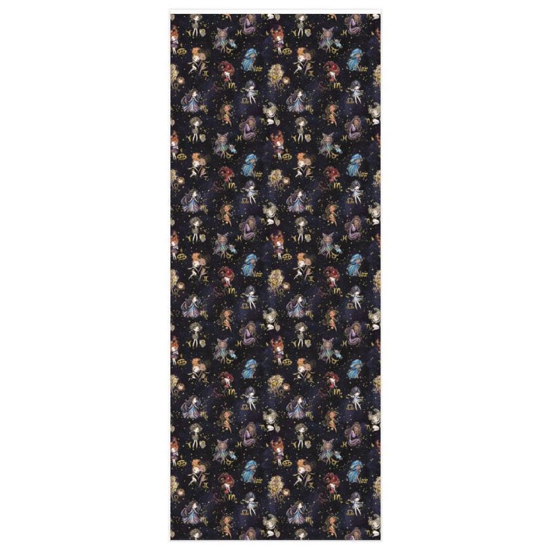 Inpakpapier sterrenbeelden, cadeauverpakking astrologie, horoscoopsymbolen zwarte matte afwerking afbeelding 3
