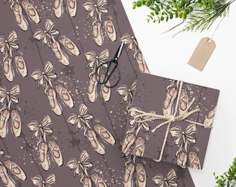 Boho Ballet Slippers Wrapping Paper, Pink Mauve Pointe Shoes Gift Wrap