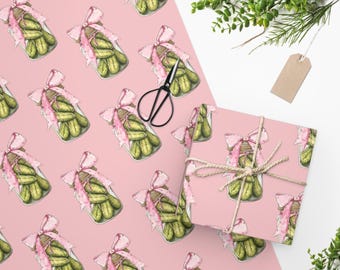 Pickle Jar Coquette Wrapping Paper, Pink Bow Gift Wrap, Matte Finish