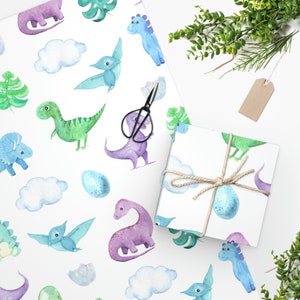 Dinosaur Wrapping Paper Watercolor Dinosaur Gift Wrap, Dinosaur Gift Bag, Dinosaur Baby Shower, Dinosaur Birthday Party Girls Boys Kids