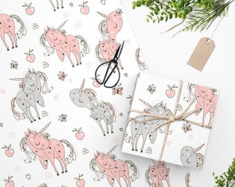 Boho Doodle Unicorn Wrapping Paper, Birthday, Baby Shower Gift Wrap