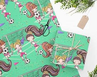 Mädchen Fußball Geschenkpapier, matt Geschenkpapier, Geburtstag Partyzubehör