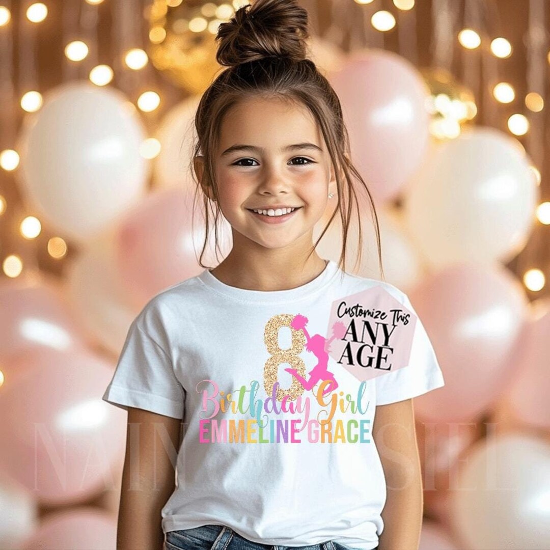 T-Shirt Compleanno Per Bambina Con Glitter - Personalizzata 7 Anni - Nero 7-8 Anni