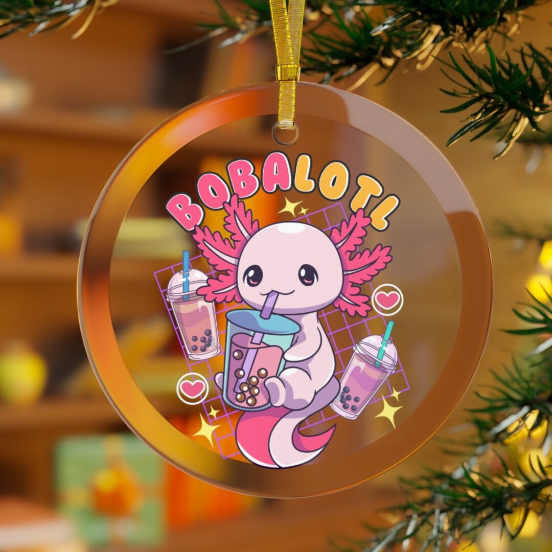 Axolotl Christmas Ornament, Boba Ornament, Bubble Tea Ornament, Boba
