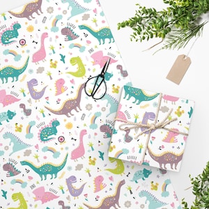 Girl Dinosaur Wrapping Paper, Girl Dinosaur Birthday, Girl Dinosaur Gift Wrap, Girl Dinosaur Party,Dinosaur Baby Shower,Girl Wrapping Paper