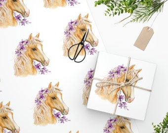 Horse Wrapping Paper, Horse Gift Wrap, Horse Birthday Party, Horse Gift Bag, Equestrian Wrapping Paper Birthday Girl Horse Gift Floral