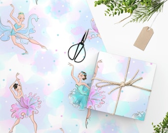 Papel de regalo con bailarinas de ballet en acuarela, ideal para regalos de cumpleaños.