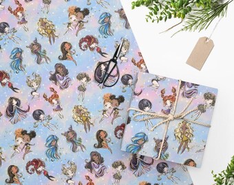 Papel de regalo con signos del zodiaco, papel de regalo astrológico, papel con acabado mate.