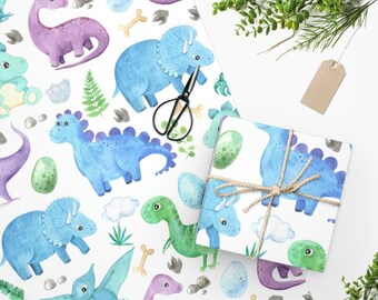 Watercolor Dinosaur Wrapping Paper, Birthday Baby Shower Gift Wrap