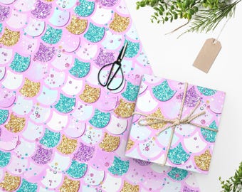 Mermaid Scales Wrapping Paper, Pink Glitter Birthday Gift Wrap