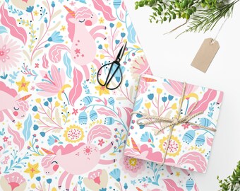 Unicorn Floral Wrapping Paper, Boho Primitive Gift Wrap, Baby Shower Birthday Party