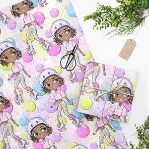 Carta da regalo con pattini a rotelle per ragazze nere, carta da regalo con pattini a rotelle, compleanno con pattini a rotelle, festa con pattini a rotelle, regalo retrò con pattini a rotelle