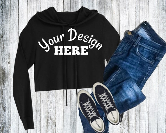 Download Black Bella 7502 Crop Hoodie Mockup Bella Canvas Women | Etsy