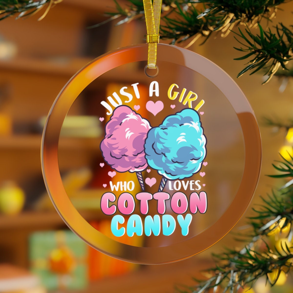 Just A Girl Who Loves Cotton Candy Christmas Ornament, Cotton Candy Ornament