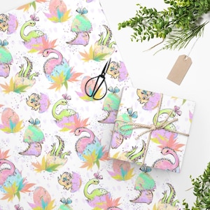 Girl Dinosaur Wrapping Paper Dino, Girl Dinosaur Gifts, Dinosaur Gift Wrap, Dinosaur Eggs, Pink Girl Dinosaur, Kids Wrapping Paper Funny