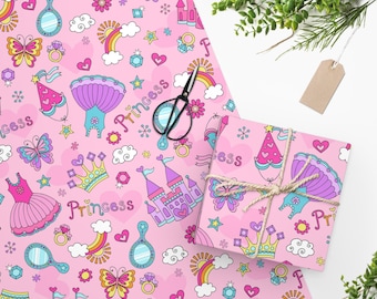 Carta da regalo con castello rosa da principessa, ideale per compleanni, baby shower e magliette per la festeggiata.