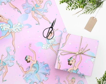 Ballerina Wrapping Paper, Pink Princess Ballet Dancer Gift Wrap, Dance Birthday Party Supplies