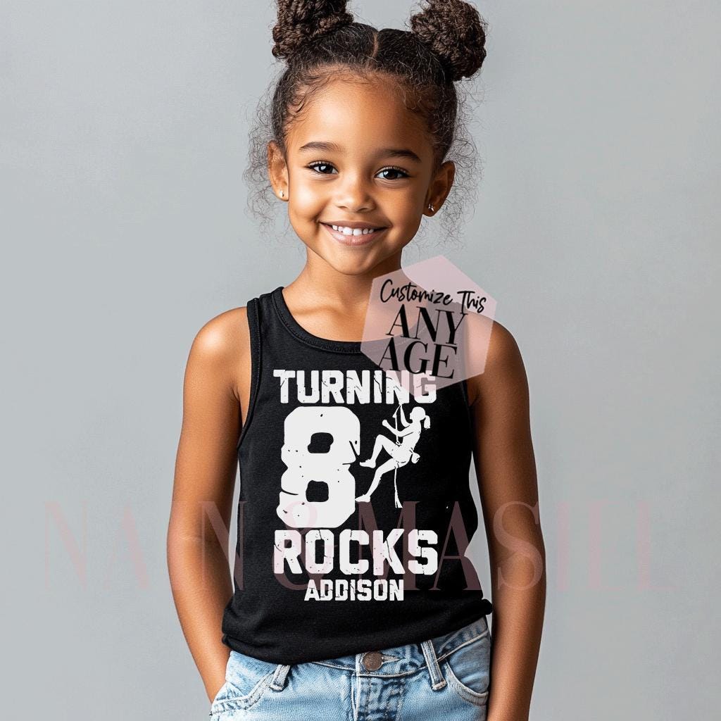 Girls Rock Climbing Birthday Tank Top, Customizable Age, Rock Climb Party Shirt, Birthday Girl Shirt