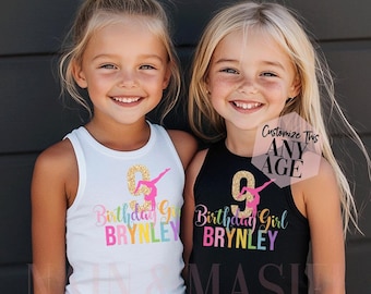 Girls Gymnastics Birthday Tank Top, Custom Rainbow Glitter Shirt, Gymnast Birthday Girl Shirt Tumbling