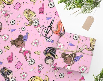 Mädchen Fußball Geschenkpapier, rosa Fußball-Geschenkpapier, Geburtstagspartyzubehör