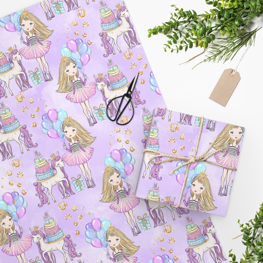Girls Birthday Wrapping Paper Princess Gift Wrap Birthday Etsy