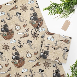 Pirate Wrapping Paper,Pirate Gift Wrap,Pirate Gift Bag,Pirate Birthday Boy,Pirate Party, Pirate Ship,Pirate Skeleton,Boy Wrapping Paper Kids