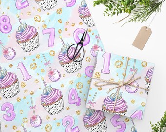 Cupcake Birthday Wrapping Paper, Girls Birthday Gift Wrap,Birthday Gift Wrap, Girls Birthday Party, Girls Birthday Gift,Girls Birthday Bag