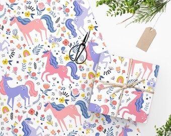 Boho Unicorn Wrapping Paper, Birthday Baby Shower Gift Wrap